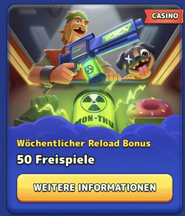 Pistolo Casino Reload-Angebot Pistolo Wöchentlicher Reload Bonus Freispiele
